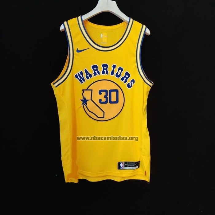 Camiseta Golden State Warriors Stephen Curry NO 30 Hardwood Classic Autentico Amarillo